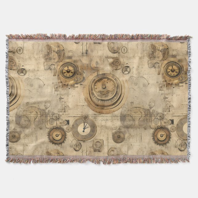 Grunge Rustic Steampunk Clock (2) Throw Blanket (Front)