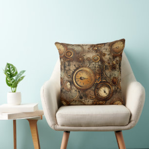 Grunge Rustic Steampunk Clock (3) Cushion