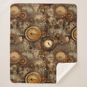 Grunge Rustic Steampunk Clock (3) Sherpa Blanket