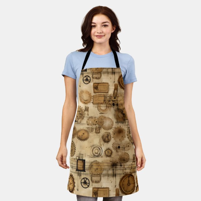 Grunge Rustic Steampunk Clock (4) Apron (Worn)