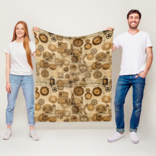 Grunge Rustic Steampunk Clock (4) Fleece Blanket