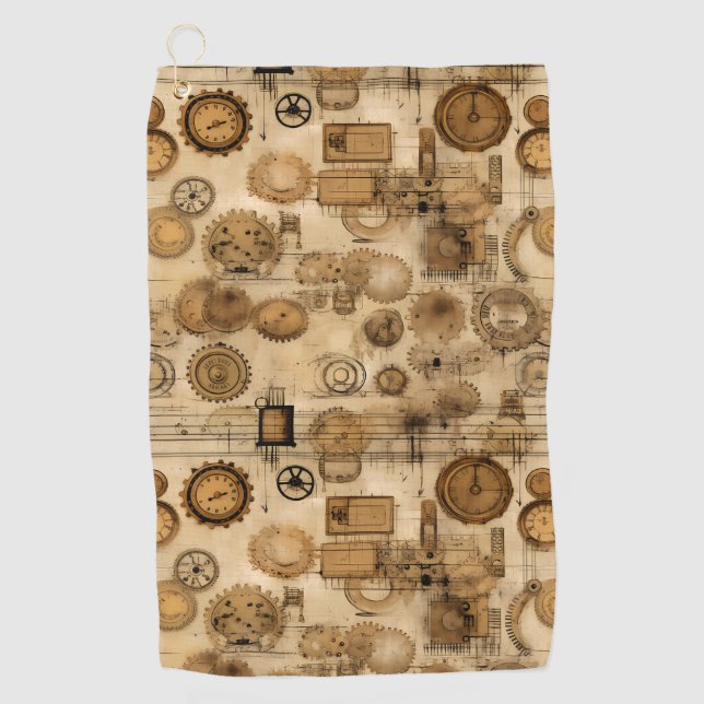 Grunge Rustic Steampunk Clock (4) Golf Towel (Front)