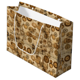Grunge Rustic Steampunk Clock (4) Large Gift Bag