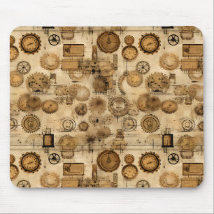 Grunge Rustic Steampunk Clock (4) Mouse Pad
