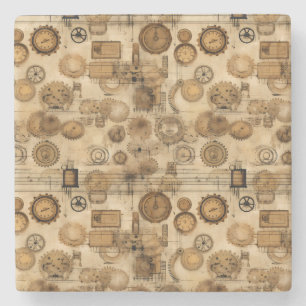 Grunge Rustic Steampunk Clock (4) Stone Coaster