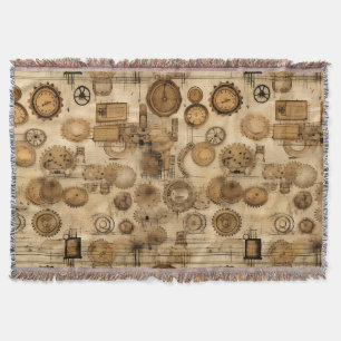Grunge Rustic Steampunk Clock (4) Throw Blanket