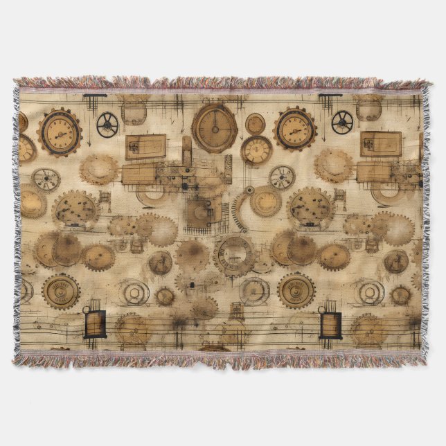 Grunge Rustic Steampunk Clock (4) Throw Blanket (Front)