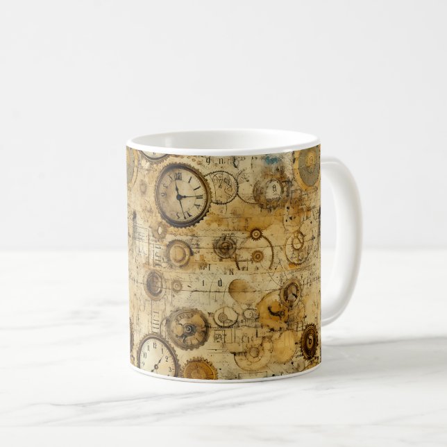 Grunge Rustic Steampunk Clock (5) Coffee Mug (Front Right)