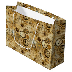 Grunge Rustic Steampunk Clock (5) Large Gift Bag