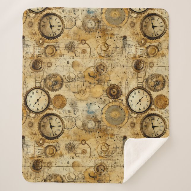 Grunge Rustic Steampunk Clock (5) Sherpa Blanket (Front)