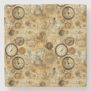 Grunge Rustic Steampunk Clock (5) Stone Coaster