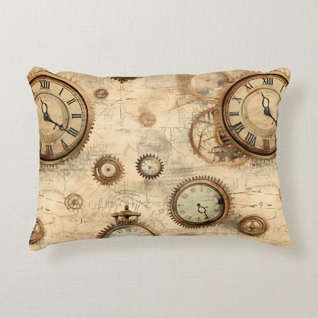 Grunge Rustic Steampunk Clock (6) Decorative Cushion (Front)
