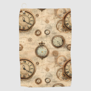 Grunge Rustic Steampunk Clock (6) Golf Towel