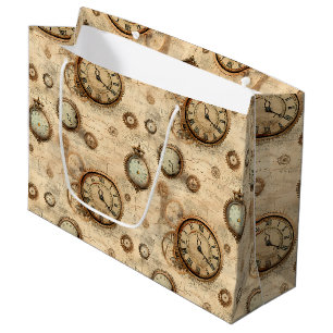 Grunge Rustic Steampunk Clock (6) Large Gift Bag