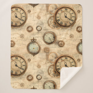 Grunge Rustic Steampunk Clock (6) Sherpa Blanket