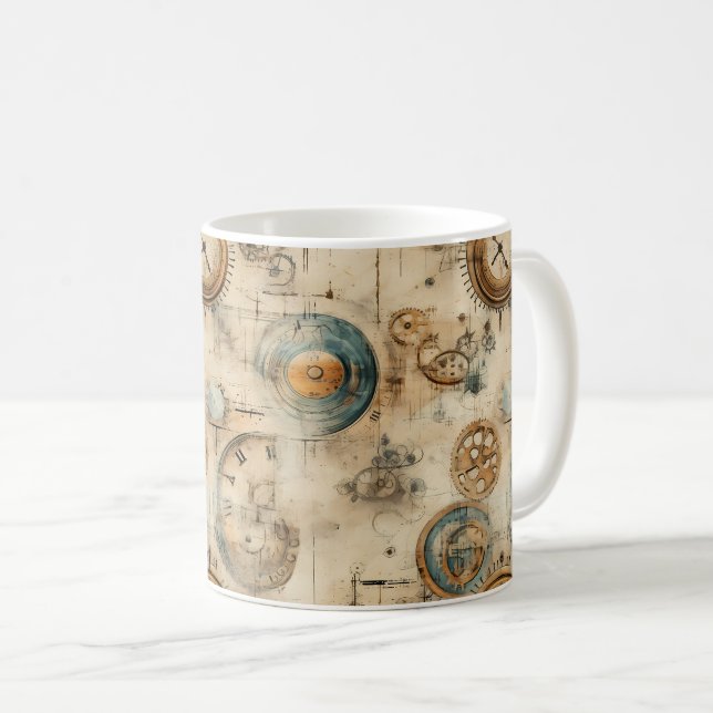 Grunge Rustic Steampunk Clock (7) Coffee Mug (Front Right)