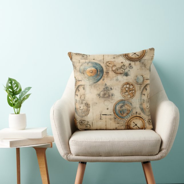 Grunge Rustic Steampunk Clock (7) Cushion (Chair)