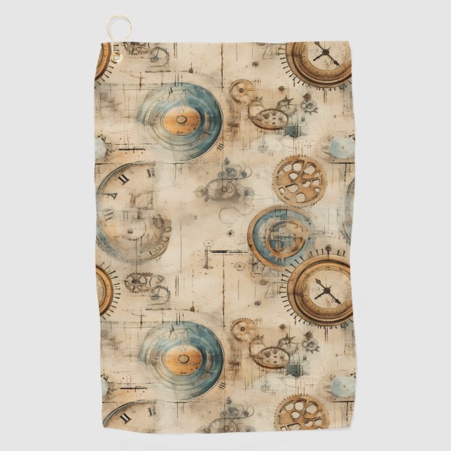 Grunge Rustic Steampunk Clock (7) Golf Towel (Front)