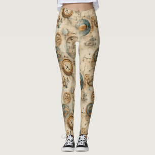 Grunge Rustic Steampunk Clock (7) Leggings