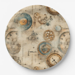 Grunge Rustic Steampunk Clock (7) Paper Plate