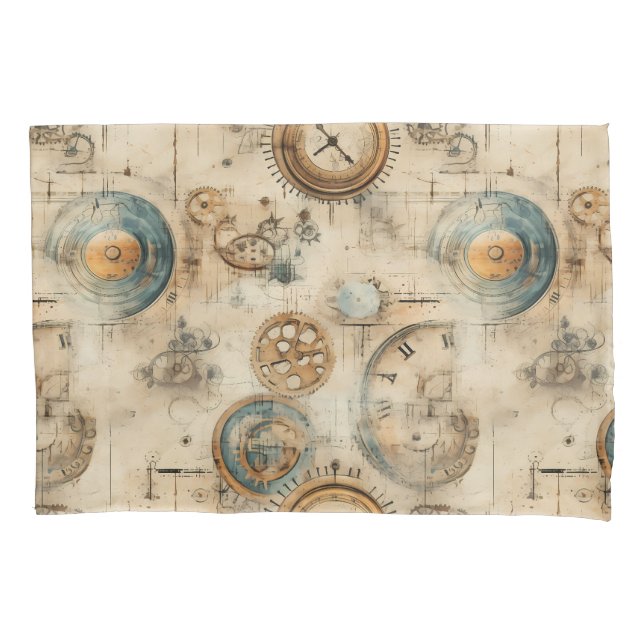 Grunge Rustic Steampunk Clock (7) Pillowcase (Front-Left)