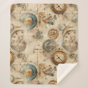 Grunge Rustic Steampunk Clock (7) Sherpa Blanket