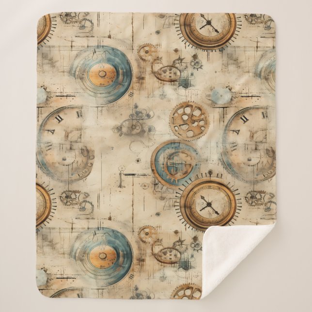 Grunge Rustic Steampunk Clock (7) Sherpa Blanket (Front)