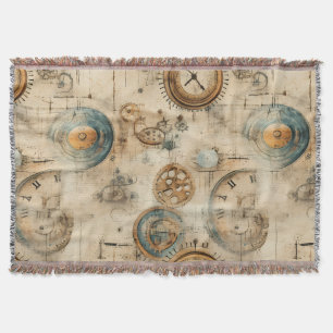 Grunge Rustic Steampunk Clock (7) Throw Blanket