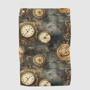 Grunge Rustic Steampunk Clock (8) Golf Towel