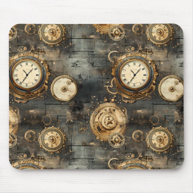 Grunge Rustic Steampunk Clock (8) Mouse Pad (Front)