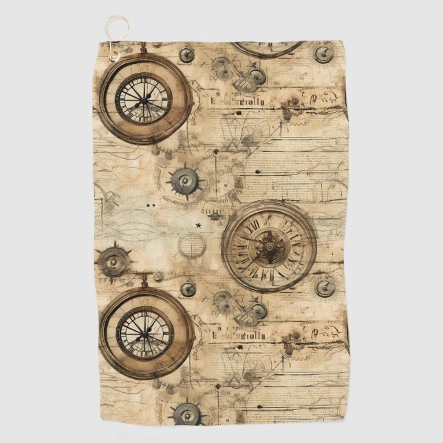 Grunge Rustic Steampunk Clock (9) Golf Towel (Front)