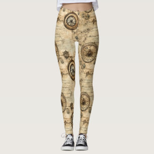 Grunge Rustic Steampunk Clock (9) Leggings