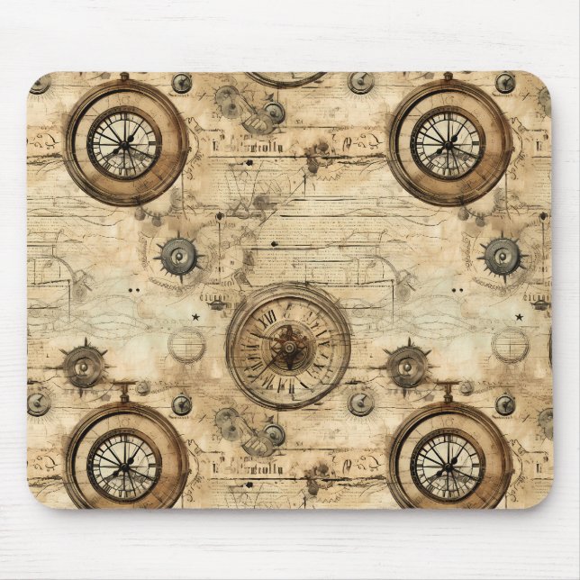 Grunge Rustic Steampunk Clock (9) Mouse Pad (Front)
