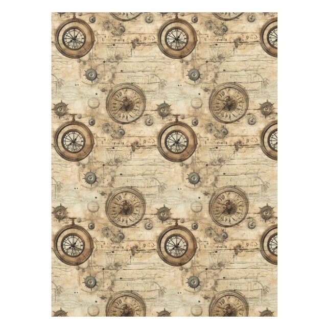 Grunge Rustic Steampunk Clock (9) Tablecloth (Front)