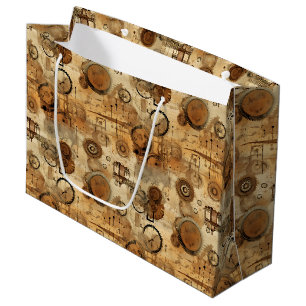 Grunge Rustic Steampunk Clock Large Gift Bag