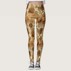 Grunge Rustic Steampunk Clock Leggings