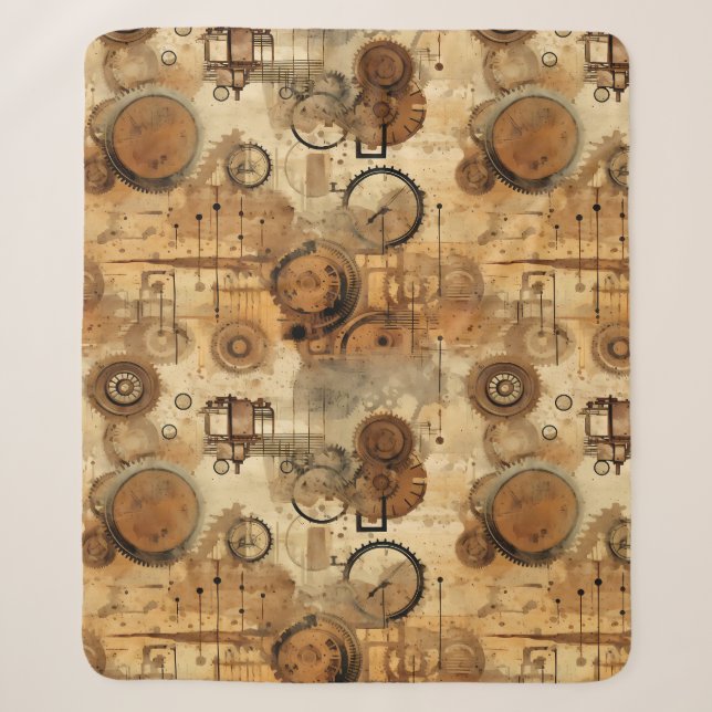 Grunge Rustic Steampunk Clock Sherpa Blanket (Front)