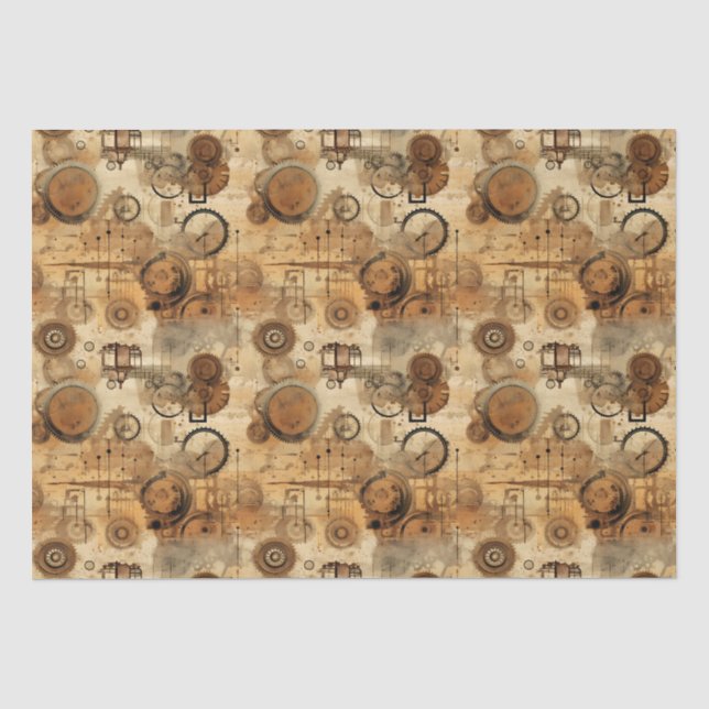 Grunge Rustic Steampunk Clock Tissue Paper (Front)