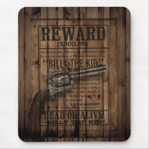 grunge rustic western billy the kid reward gun mouse pad