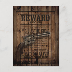 grunge rustic western billy the kid reward gun postcard