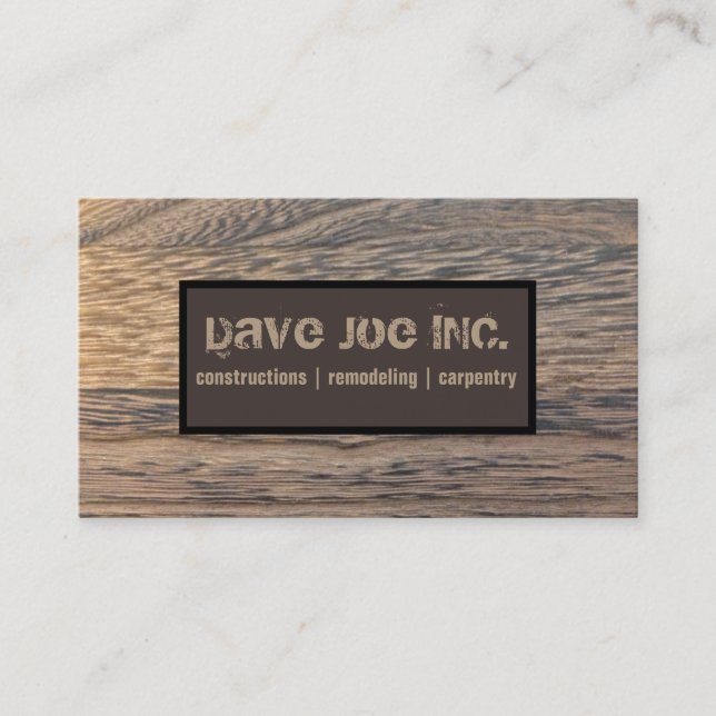 grunge rustic wood grain Construction Carpentry Business Card (Front)