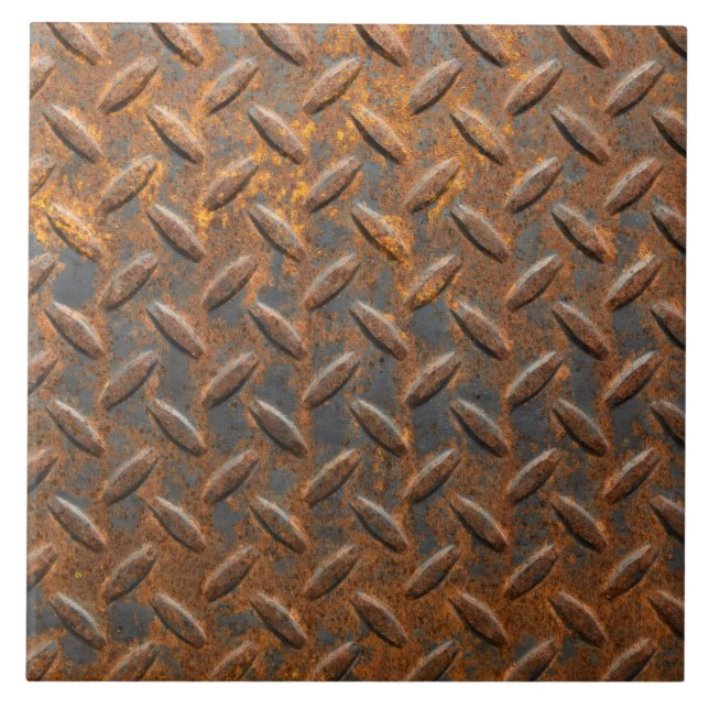 Grunge Rusty Diamond Plate Floor Ceramic Tile (Front)