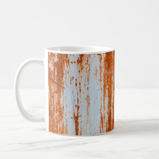 grunge rusty steel wall background and texture coffee mug (Left)