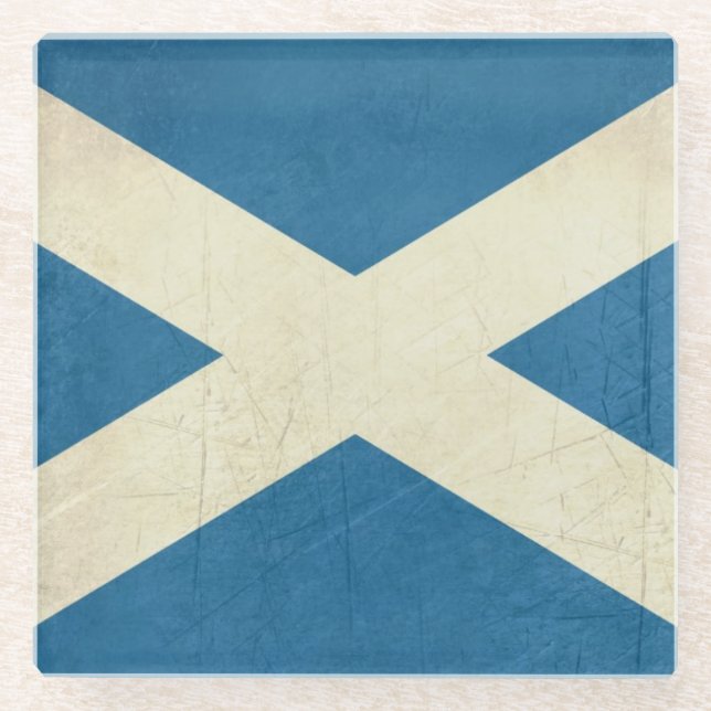 Grunge Scottish Flag Illustration Glass Coaster (Front)
