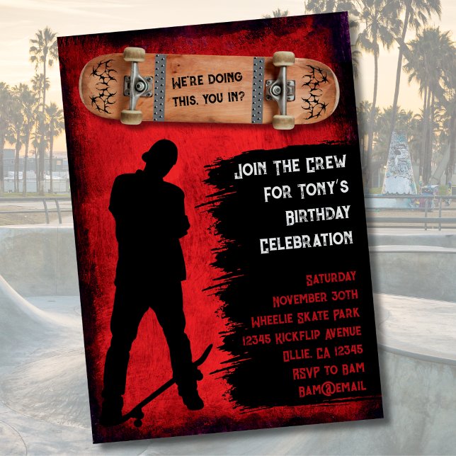 Grunge Skateboarding Birthday Party Invitations (Grunge Skateboarding Birthday Party Invitations)