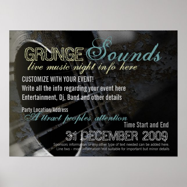Grunge Sounds Event Poster template (Front)