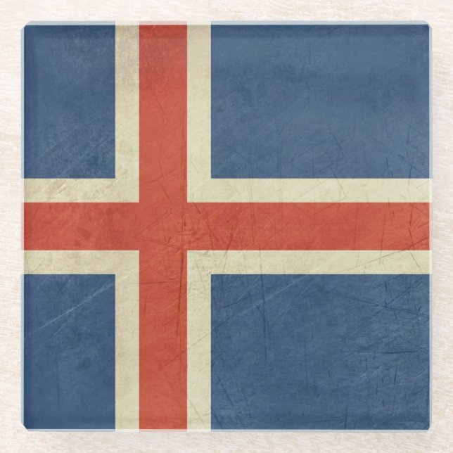 Grunge sovereign state flag of Iceland Glass Coaster (Front)