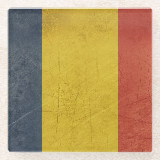 Grunge sovereign state flag of Romania Glass Coaster (Front)