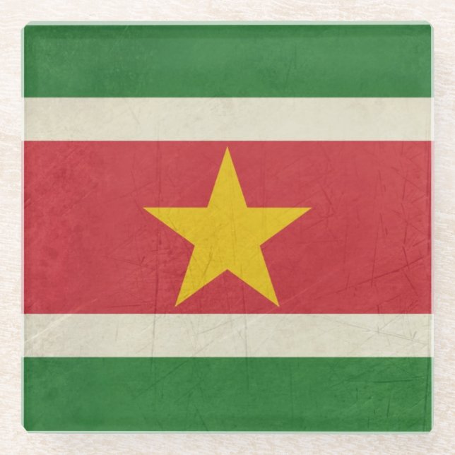 Grunge sovereign state flag of Suriname Glass Coaster (Front)