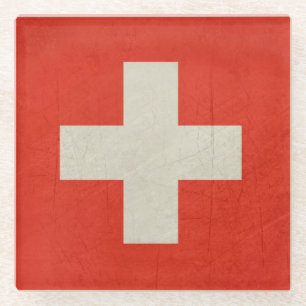 Grunge sovereign state flag of Switzerland Glass Coaster